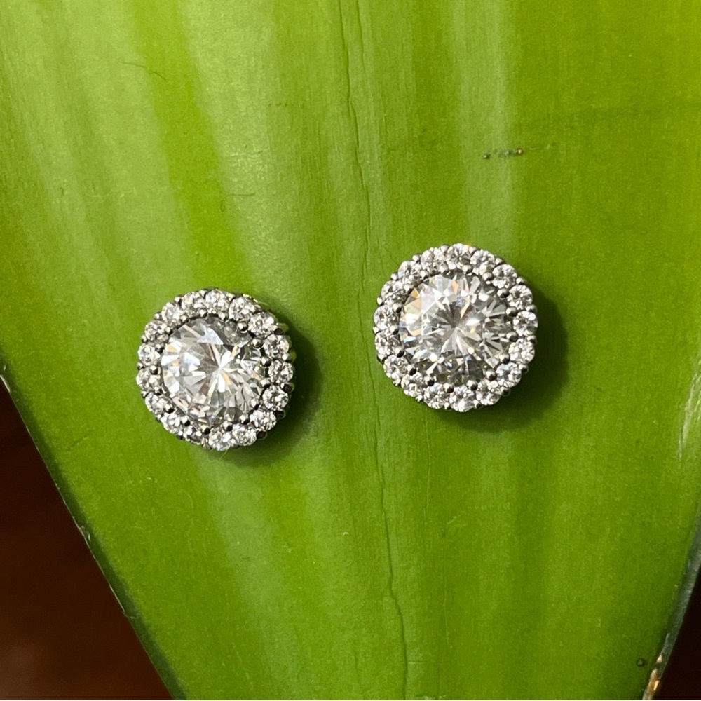 925 Sterling Silver Round Shaped CZ HALO STUD EARRINGS For Women